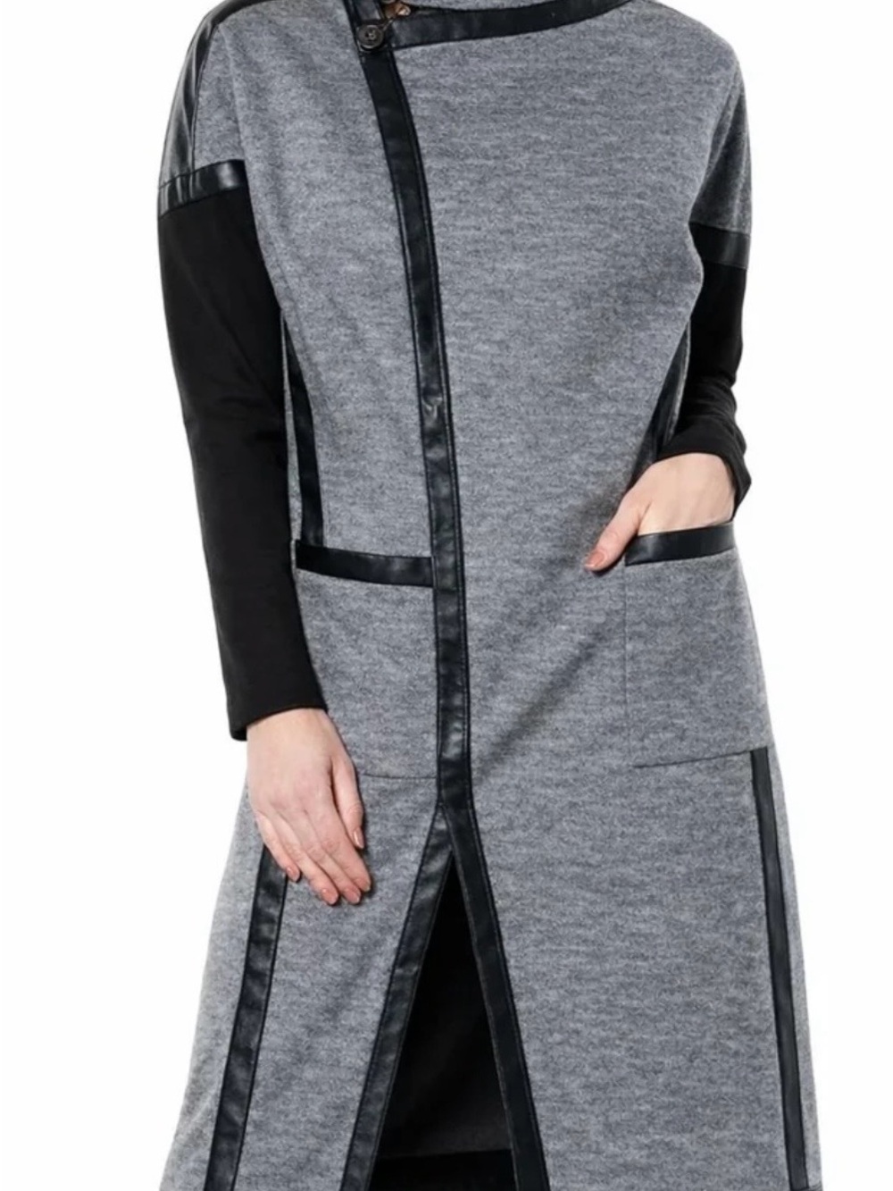 G By Giuliana Black Label Gray Faux Leather Trim Coat Jacket